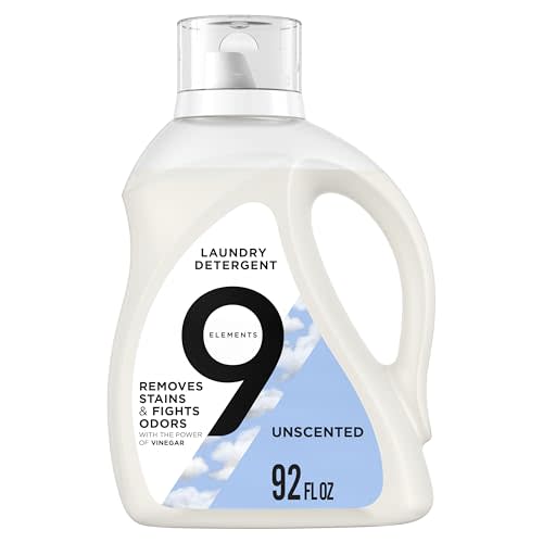 9 Elements Natural Liquid Laundry Detergent, Vinegar Powered, Unscented, 92 Fl Oz, 1 Count, Laundry Detergent Liquid, Washing Detergent