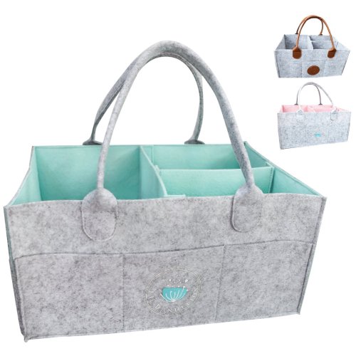 Baby Diaper Caddy Organizer - Baby Shower Gift Basket For Boys Girls | Diaper Tote Bag | Nursery Storage Bin for Changing Table | Newborn Registry Must Haves | Portable Car Travel Organizer (Aqua)