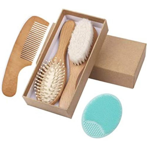 Wooden Hair Brushes and Comb Set for Baby