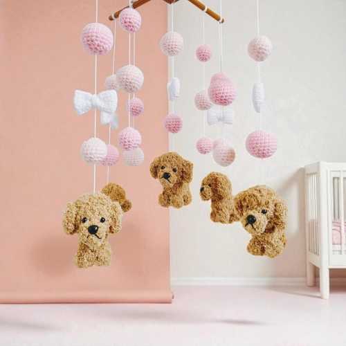 Goldendoodle Crochet Baby Mobile set no.7, Dog baby mobile, Nursery decor, Dog crochet mobile, Puppy baby mobile, Baby Shower Gift,