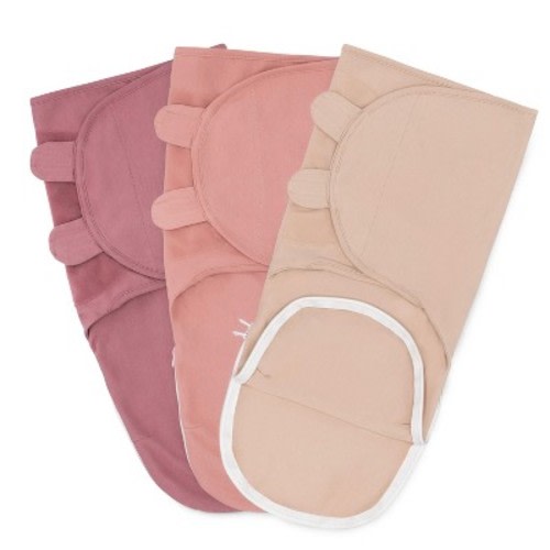 Swaddle Blankets for Baby Girl & Boy with Easy Access Zipper for Diaper Changes Set of 3 - Small - Light Blush, Blush, Mauve