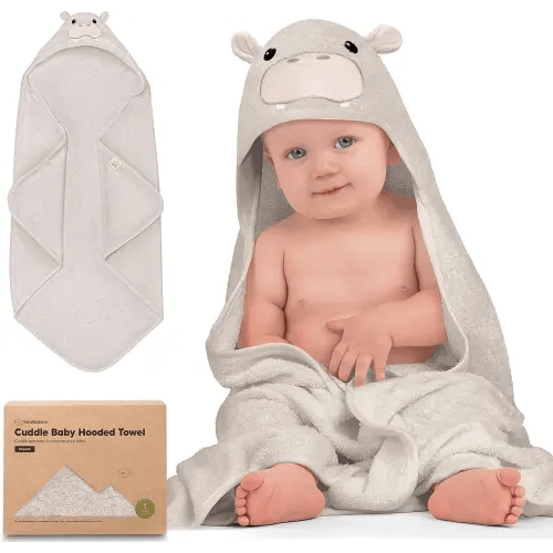 KeaBabies Hooded Baby Towel for Newborn - Viscose Derived from Bamboo Large Baby Bath Towels with Hood for Boys, Girls, Toddler, Extra Absorbent & Soft Newborn Bath Essentials (Hippo)