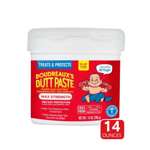 Boudreaux's Butt Paste Maximum Strength, Baby Diaper Rash Cream, Infant Ointment, 14 oz Flip-Top