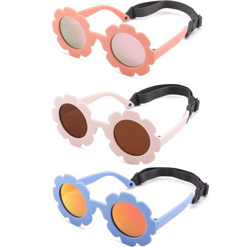Polarized Baby Sunglasses with Strap - Unbreakable Infant Flowers Sunglasses for Newborn Girls Boys Age 0-12 Months