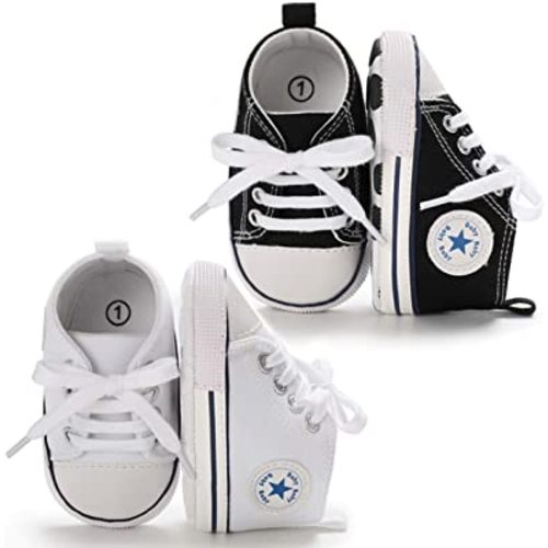 KIDSUN Unisex Baby Boys Girls High Top Sneaker Soft Anti-Slip Sole Newborn Infant First Walkers Canvas Denim Shoes
