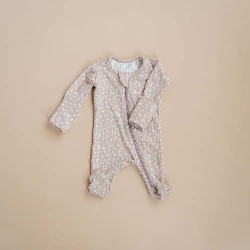 Zipper Footie Onesie in Taupe Floral