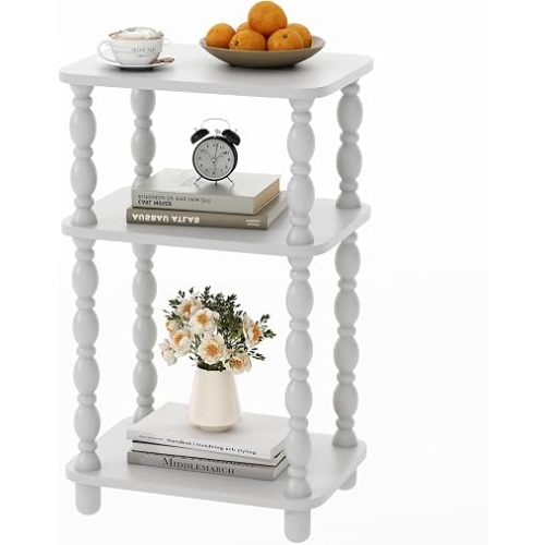 Modern Accent Side Table, 3-Tier Small End Table for Living Room, Farmhouse Side Tables, Couch Side Table for Skinny Spaces, Bedside Table Nightstand for Bedroom(White)