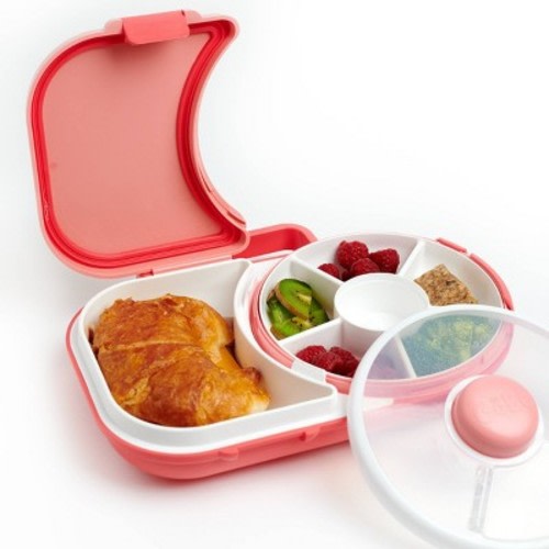 GoBe Kids' 2-in-1 Bento Style Lunchbox with Small Snack Spinner Flip - Watermelon Pink: BPA-Free, Ages 3-10