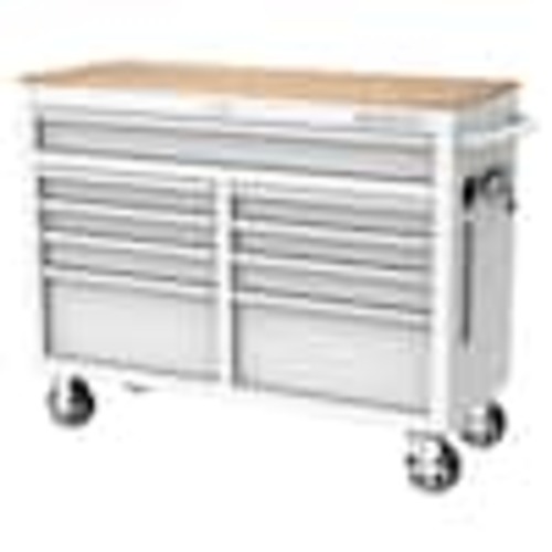 Husky Tool Storage 46 in. W x 18 in. D 9-Drawer Gloss White Mobile Workbench Cabinet H46X18MWC9WHT