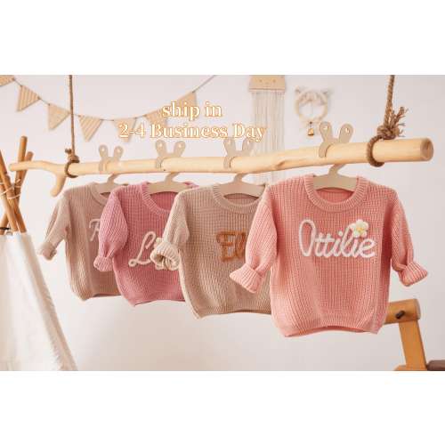 Personalized Hand embroidered Name Baby Sweater,Custome Baby Name Sweater,Pink Baby Girls Sweater With Name,Birthday Gift For Baby Girls Boy