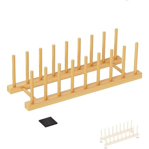 Bamboo Dish Drying Rack, Wooden Storage Holder Organizer for Plate/Bowl/Cup/Book/Pot/Lid/Cutting Board Drying Rack Stand Holder