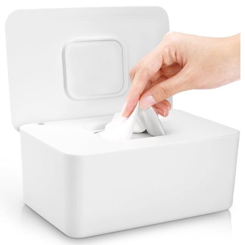 Baby Wipes Dispenser, Baby Wipe Holder for Fresh Wipes, Non-Slip Baby Wipes Container, Refillable Wipes Box, Wipes Case with Sealing Design Lid (White)