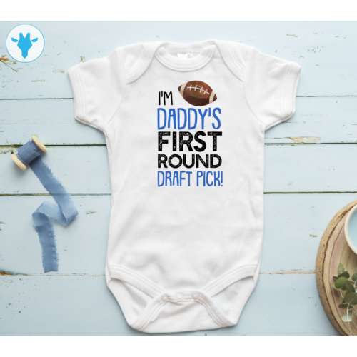I&#39;m Daddy&#39;s First Round Pick Bodysuit, Football Baby Boy Clothes, Cute Baby Boy Gift, Football Baby Shower Gift, New Dad Gift