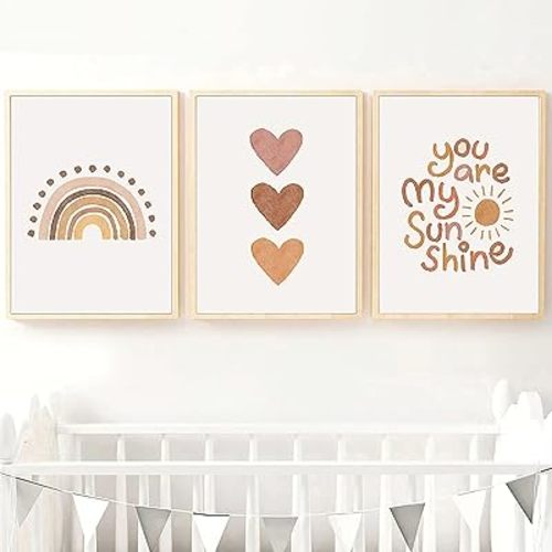 You Are My Sunshine Canvas Wall Art Heart Rainbow Nursery Art Print Boho Wall Art Prints for Girls Room Decor Boho Sunshine Nursery Decor for Baby Kids Room Decor Unframed