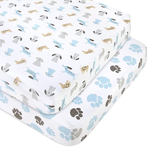 Standard Microfiber Fitted Crib Sheets for Baby Girl, Baby Boy, and Neutral, 2 Pack Crib Sheets Crib Essentials for Baby 28x52 Crib Sheets (Dogs & Paws)