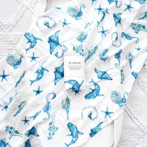 Deep Ocean Bamboo Muslin Swaddle – Lil Miimie
