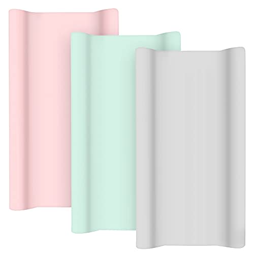 TILLYOU Jersey Knit Ultra Soft Changing Pad Cover Set, Unisex Diaper Change Table Sheets for Baby Boys Girls, Fit 32"/34''x16 Contoured Pad, Comfy Cozy 3-Pack Cradle Sheets, Lt Pink/Green/Gray