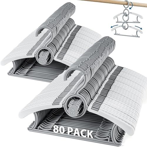 Kids Hangers 80 Pack Baby Hangers, Extendable & Adjustable Kid Hanger， Non-Slip Plastic Baby Clothes Hanger for Kides Infant Child - Stackable Hangeres for Babys Clothes Grey Toddler Hangeres