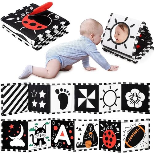 URMYWO Black and White Baby Toys, High Contrast Newborn Toys 0-3 Months Brain Development, Tummy Time Toys, Soft Baby Book, Infant Sensory Toys 0-6-12 Months Visual Stimulation Montessori Toy Gift