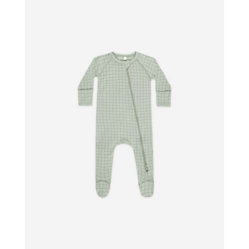 Bamboo Zip Footie || Sage Grid – Quincy Mae