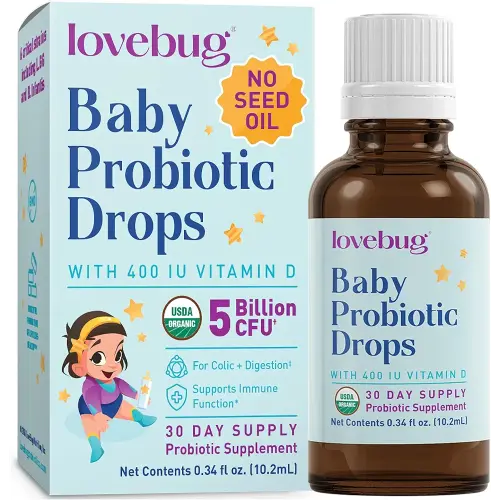 Lovebug Award Winning USDA Organic Probiotic for Infants & Babies | Helps with Colic, Reflux, Diarrhea, Constipation & Gas | Multi-Strain 5 Billion CFU | Liquid Drops | Ages 0-24 Months