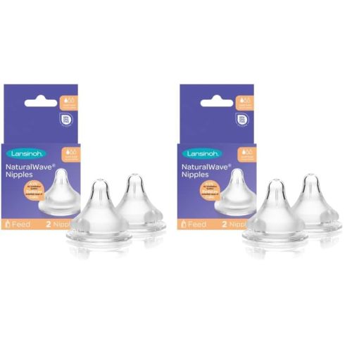 Lansinoh NaturalWave Baby Bottle Nipples, Slow Flow, Size 2S, Anti-Colic, 2 Count (Pack of 2)
