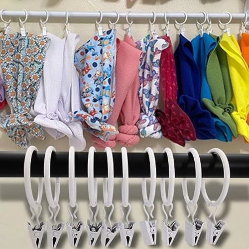 40 Pack White Curtain Rings with Clips, Curtain Hooks Hangers Clip Rings for Hanging Drapes Bows Hat, Drapery Rings 1.5 in I D, Fits up to 1.2 in Diameter Curtain Rod. - 1.5" I D Set of 40