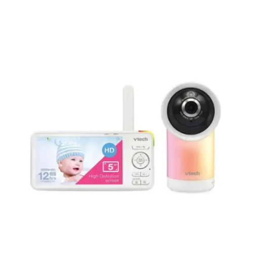 VTech - 1080p Smart WiFi Remote Access 360 Degree Pan & Tilt Video Baby Monitor with 5” Display, Night Light - White