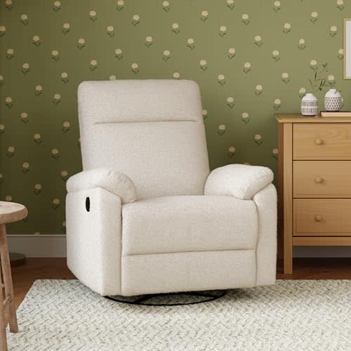 Davinci Suzy Glider Recliner Nursery Chair - GREENGUARD Gold, FSC & Certi-PUR US Certified - Ultra-Comfy Glider Rocking Chair for Soothing Baby & Relaxing - Manual, 360° Swivel - Cozy Cream Boucle