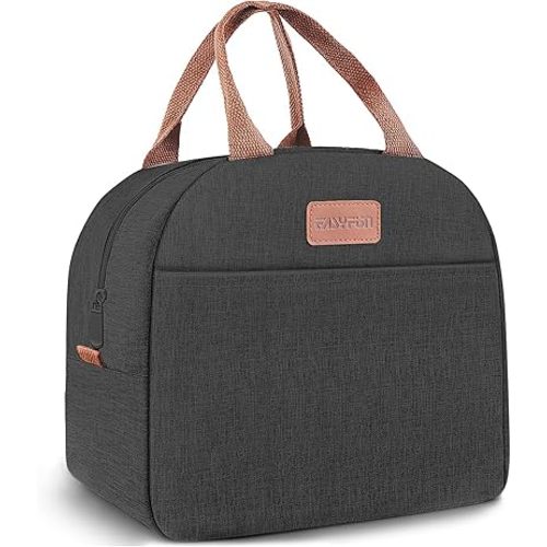 Lunch Bag for Women & Men Adult Insulated Lunch Box, Small Leakproof Cooler Food Lunch Containers Reusable High Capacity Lunch Tote Bags for Work, Travel, Outdoor (Black)