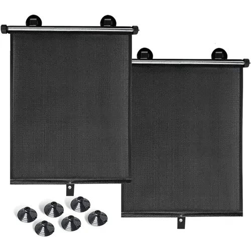 Car Side Window Sun Shade - 2 Pack Retractable Car Roller Sunshade, Car Window Shades for UV and Sun Glare Protection Baby Car Travel Accessories (15"x17")