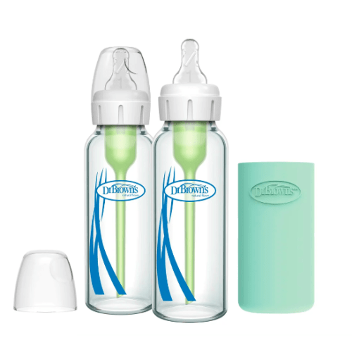 8 OZ - Dr. Brown's Narrow Glass Baby Bottle with Silicone Sleeve, 2-Pack