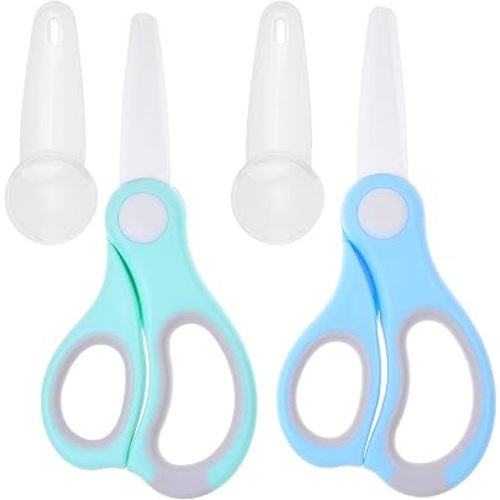 Ceramic Baby Food Scissors - Portable Shears - Healthy Food Cutter with Dust Cover and Storage Case - Cuts Meat, Chicken, Vegetables, Fruits (2-Pack)
