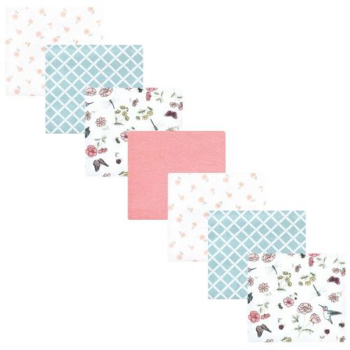 Hudson Baby Infant Girl Cotton Rich Flannel Receiving Blankets Bundle, Hummingbird Garden, One Size