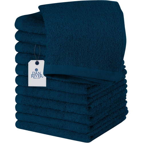 Dan River 100% Cotton High-Quality Washcloths Pack of 12 Soft, Absorbant and Multipurpose Towels for Face & Body - Opal Blue, 12x12in