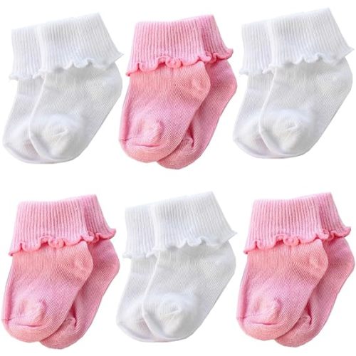 6 &12 Pairs Infant Toddler Baby Kids Turn Cuff Ruffle Cotton Socks