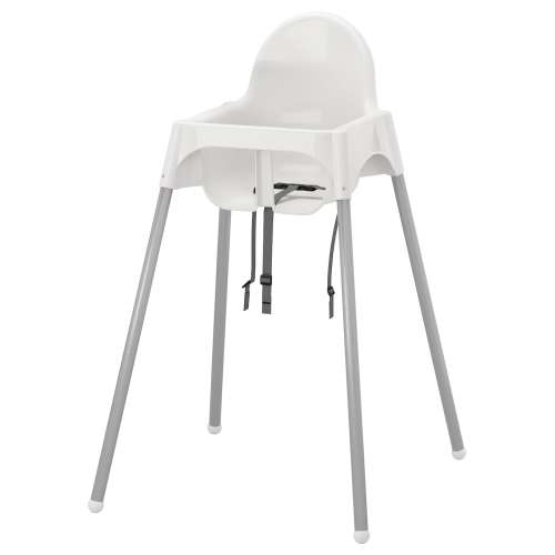 ANTILOP High chair with safety belt - white/silver color
