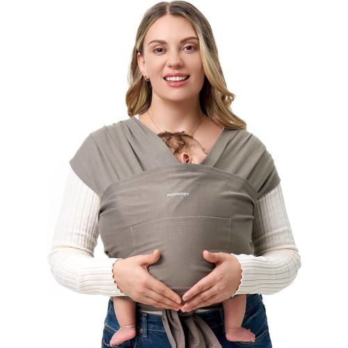 Momcozy Baby Wrap Carrier - Easy to Wear Infant Carrier Slings, Lightweight Hands Free Baby Sling, Adjustable Baby Carriers for Newborn to Toddler 8-35 lbs, Baby Wraps Carrier, Brown