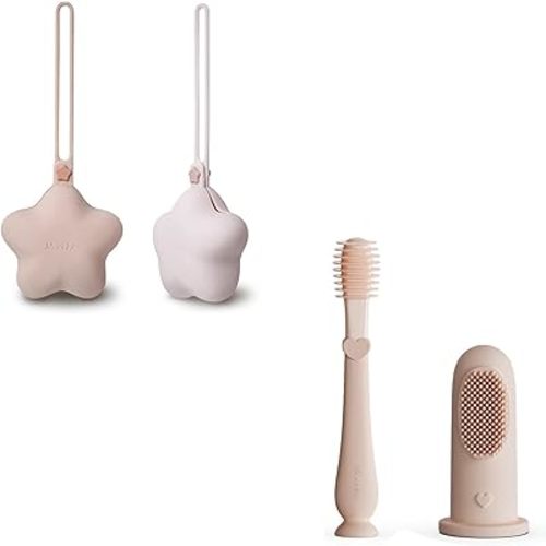 Moonkie Pacifier Holder Case & Baby Oral Cleaner Kit | Portable Pacifier Storage & Finger Toothbrush for Infants 3 Months+