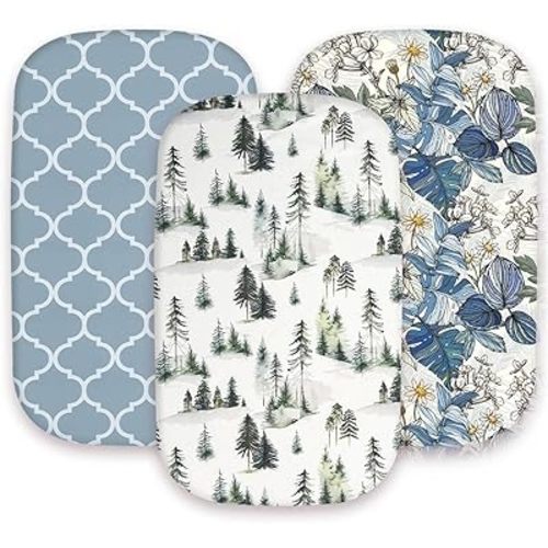 AMROSE 3 Pack Bassinet Sheets 33" x 20" Compatible with Mika Micky, Baby Delight, Dream On Me, AMKE and Other Rectangle Bassinet Mattress, Soft and Skin-Friendly, Teal Blue Green