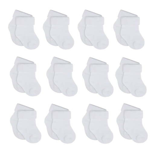 Onesies Brand Baby Unisex Snug-fit Jersey Cuffed White Bootie Socks, 12-Pack, Sizes 0/6-Months