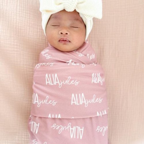 Personalized Baby Name Swaddle Blanket Font Duo | Petal Pink