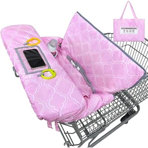 Shopping Cart Cover for Baby Girl Grocery Cart Cover for Baby 2 in 1 High Chair Covers for Restaurant Cart Cover for Babies with Storage Bag Baby Shopping Cart Seat Covers Machine Washable