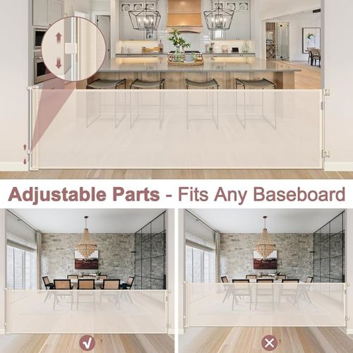 85 Inch Retractable Baby Gates Extra Wide Retractable Dog Gate Outdoor Retractable Gate Indoor Mesh Gate, Wide Baby Gate Retractable Gates for Dogs Retractable Pet Gate for Stairs, Doorways, Beige - (35" Tall x 85" Wide)