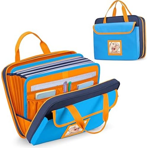 Baby File Organizer, Baby Document Briefcase Hospital Document Folder for Newborn, 9 Expandable Binder Organizer with Customized Photo and Name Areas, Blue, Patented Design