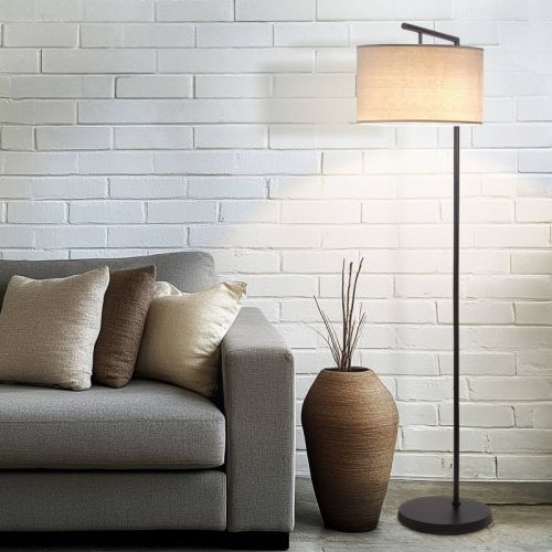 Brightech Montage Modern (Includes LED Light Bulb) Arc Floor Lamp Classic Matte Black: Compatible with Alexa & Siri, Linen Shade