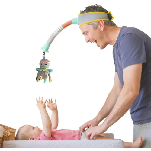 DINGLE DANGLE - Deluxe Gift Set - 3 in 1 Diaper Changing Helper Headband, Baby Mobile, & Sensory Rattle. Newborn Essentials Must Haves - Great Baby Registry or Shower Gift - Featured on Shark Tank