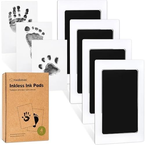 4-Pack Inkless Hand and Footprint Kit - Ink Pad for Baby Hand and Footprints - Dog Paw Print Kit,Dog Nose Print Kit - Baby Footprint Kit, Clean Touch Baby Foot Printing Kit, Handprint Kit (Jet Black)
