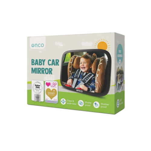 Onco Baby Car Mirror Rear Facing - Double Award-Winning Convex Car Mirror for Baby, 100% Shatterproof & Shakeproof with 360° Rotation, Newborn Essentials (9.6 x 6.9 in)