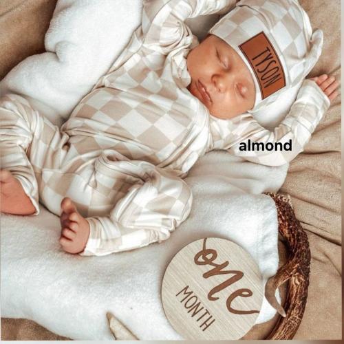 Almond Checkerboard | Neutral Newborn Take Home Outfit | Bamboo | Romper | Baby Boy Clothes | Newborn Coming Home Outfit | Baby Boy Gift